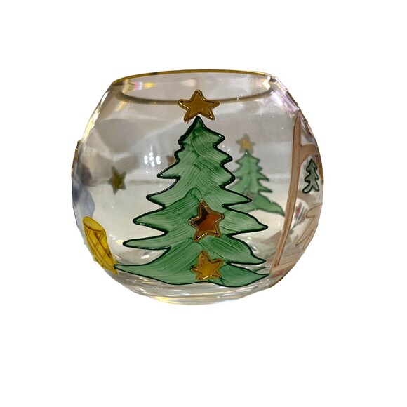 Christmas Bowl Vase Made in Romania Cut Crystal Clear 4" Handcrafted Gold Trim - Picture 5 of 8